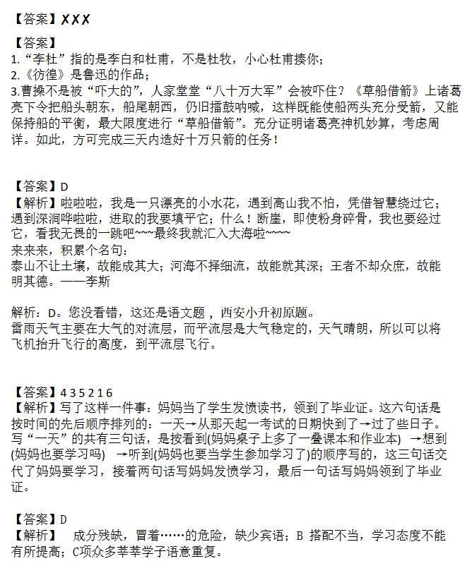 2017年小学衔接新初一暑期语文提升训练第二十天2